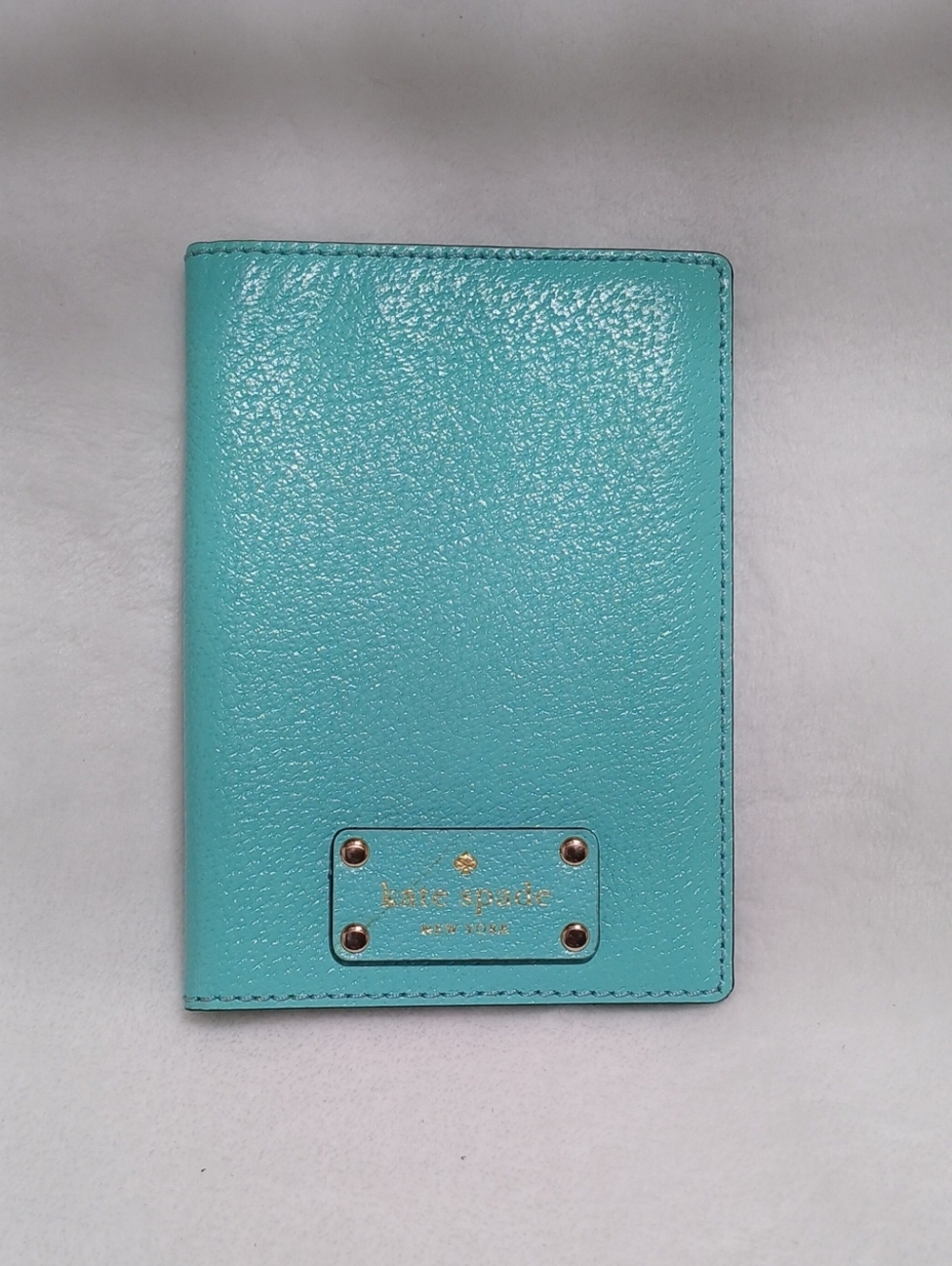 Kate Spade Turquoise Blue Leather Card & Passport Holder with Gold Plaque